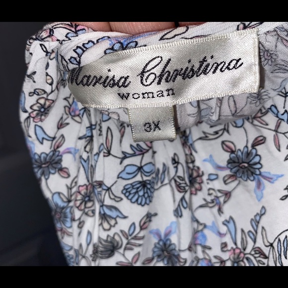 Marisa Christina Beautiful Blue Floral Shirt quarter sleeves V Neck EUC L29 w27 - Picture 3 of 7